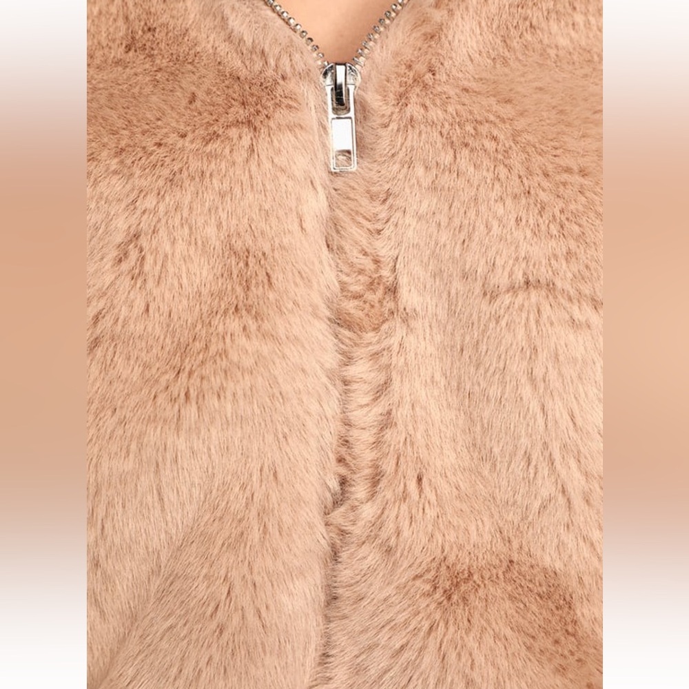 Lulus Count Me In Beige Faux Fur Hooded Bomber Jacket - Size S - Picture 2 of 5